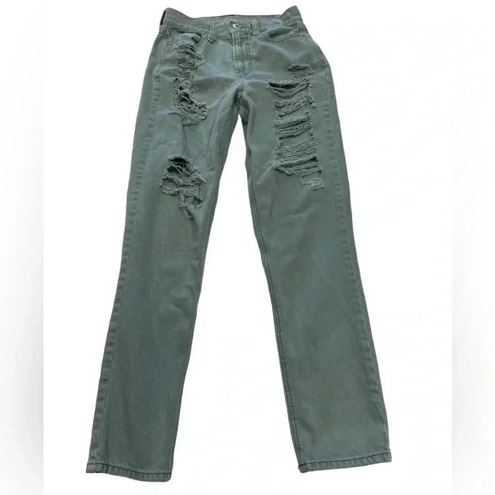 American Eagle Distressed Skinny Light Green High Rise  Jeans Size 0